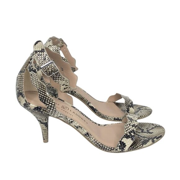 Chinese Laundry Womens Size 7 Ankle Strap 3" Heels Snakeskin Cream Black - Picture 1 of 10